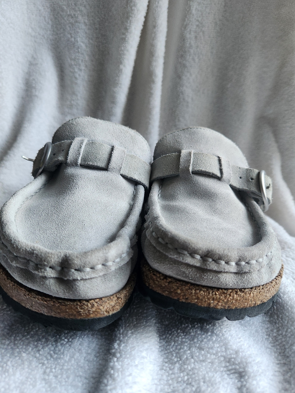 Birkenstock Buckley Light Gray Suede  Clogs with Buckle 37N